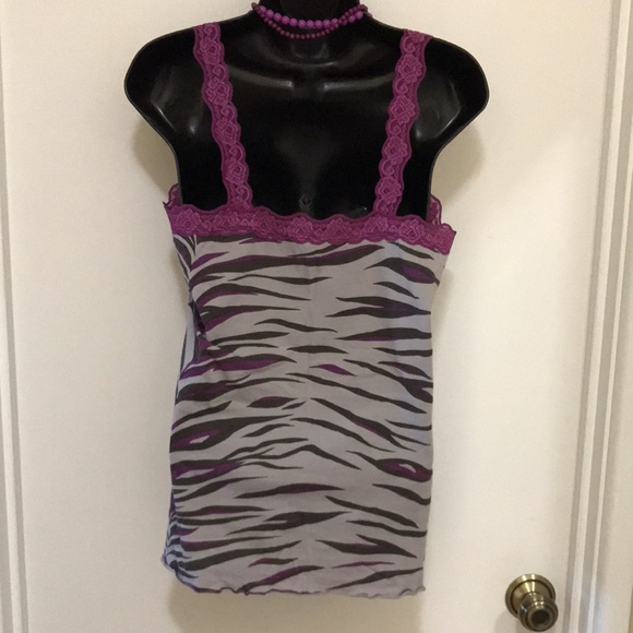 Grey and Purple Zebra Print Tank with Lace Straps - Women’s Large - Picture 3 of 5